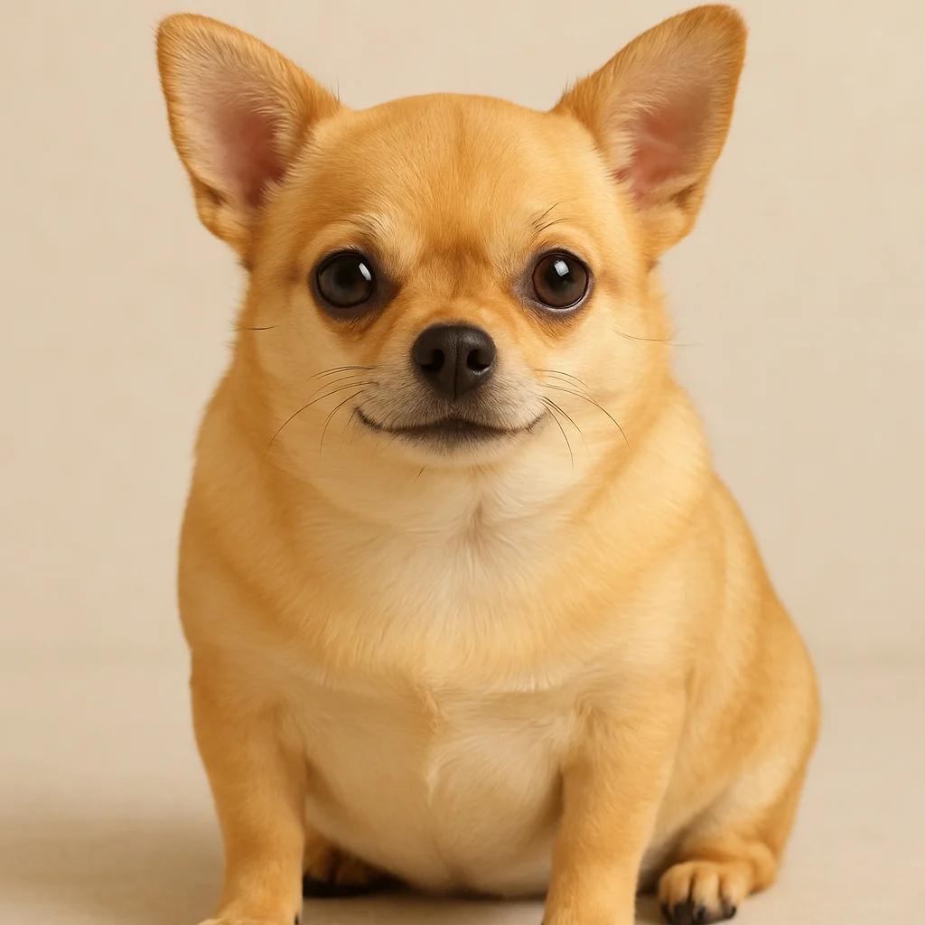 Chubby fawn Chihuahua.