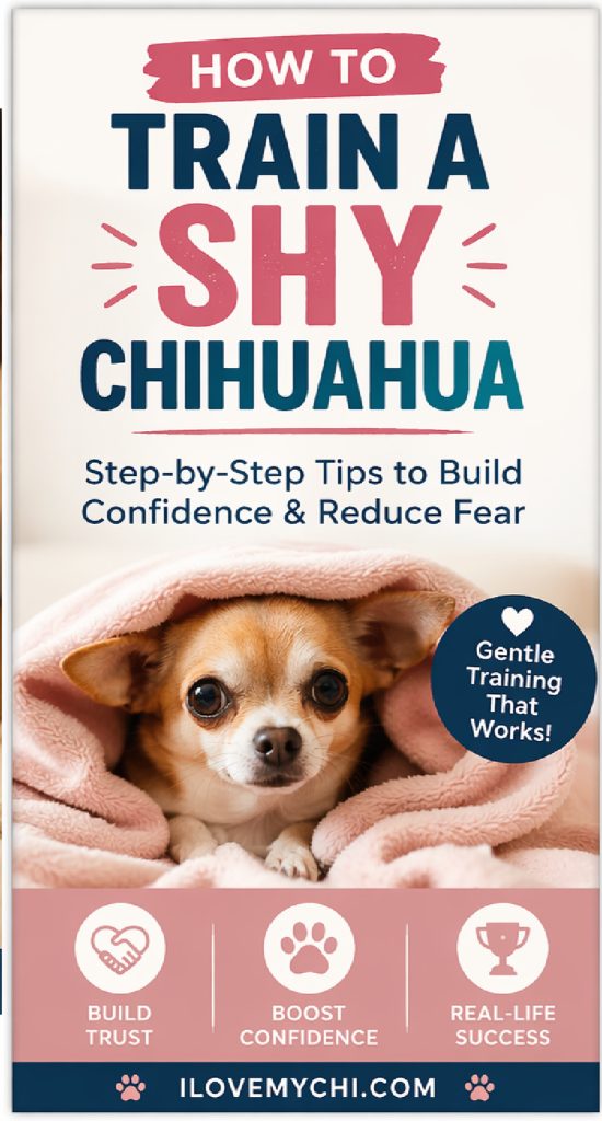 fFawn Chihuahua under a blanket and text says How to Train a Shy Chihuahua