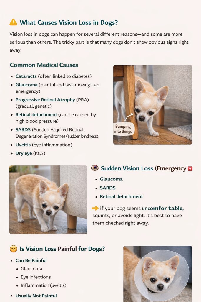 Infograph with information on vision loss in dogs.