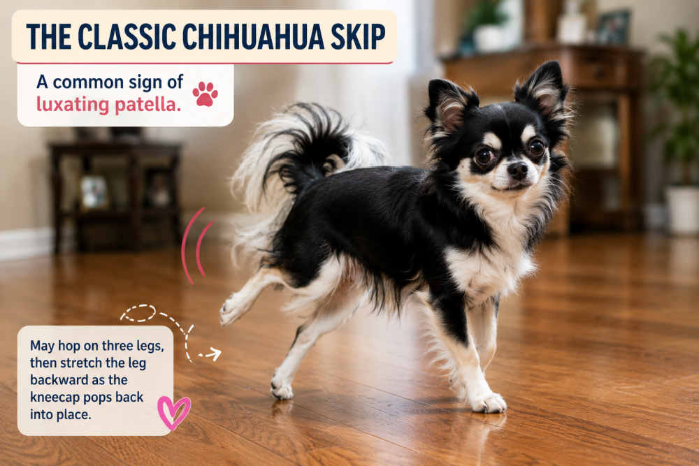A black-and-white long-haired Chihuahua demonstrates the classic