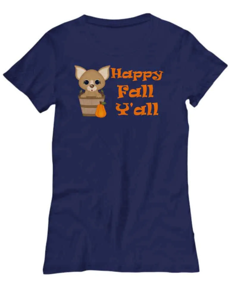 tshirt with chihuahua sitting in bucket and a pumpkin