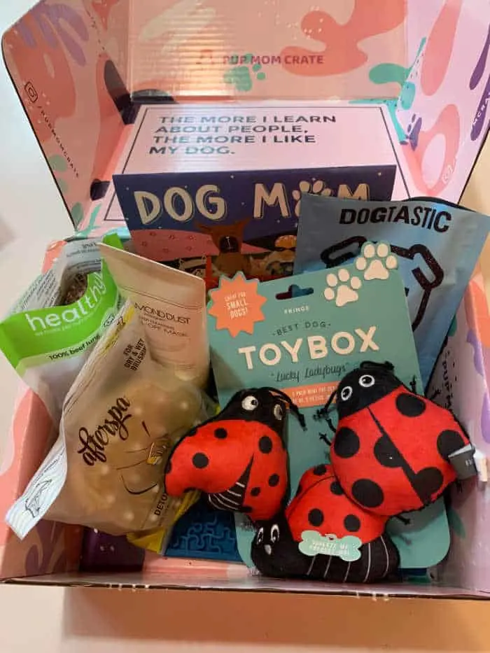 Pup Mom Crate with dog toys, dog treats and gifts for dog moms.