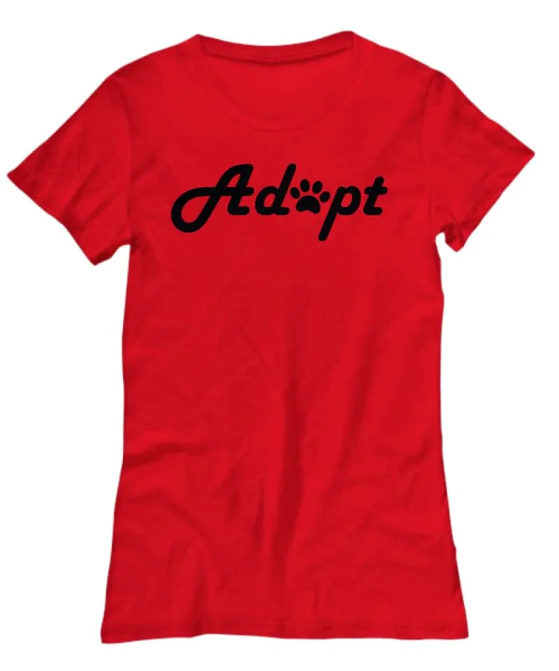 red shirt say Adopt 