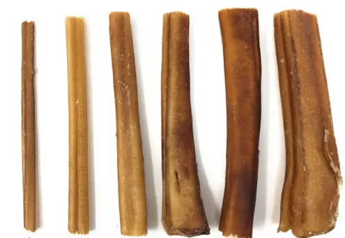 6 different bully stick dog chews