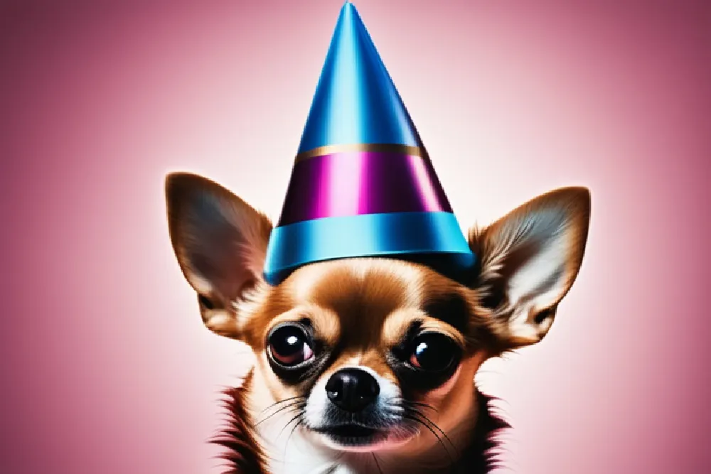 chihuahua wearing birthday hat painting