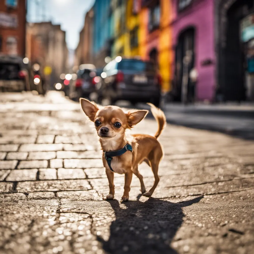 fawn chihuahua on city street