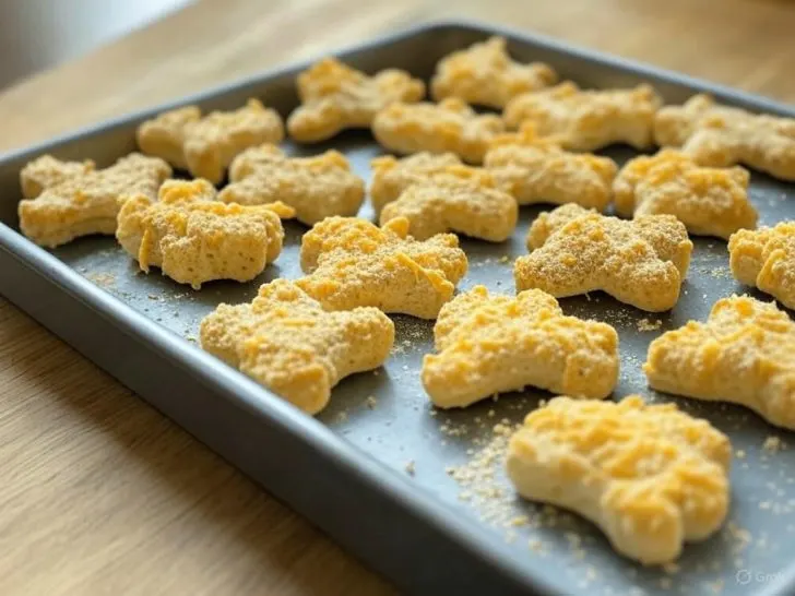 Cheesy Apple Dog Treats on baking pan.