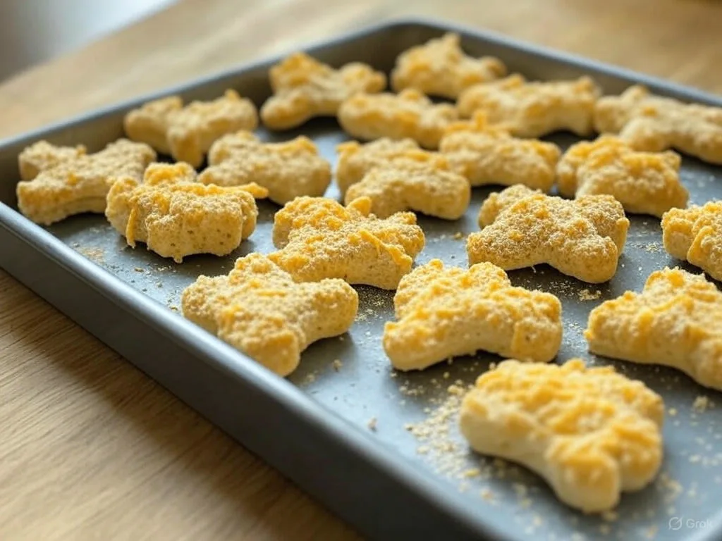 Cheesy Apple Dog Treats on baking pan.