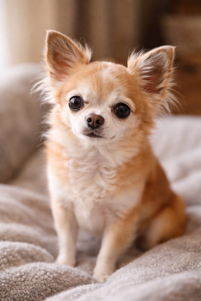 Fawn long hair older Chihuahua